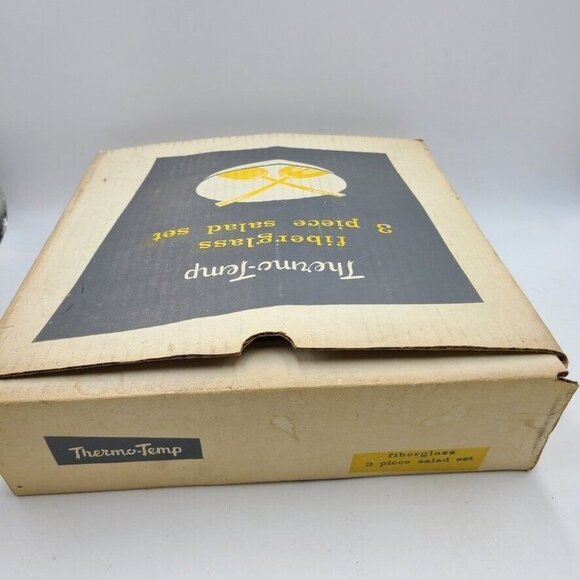 Vintage Mid Century Thermo-Temp 3 Piece Salad Set 12" Bowl Utensils Fiberglass - Picture 9 of 10